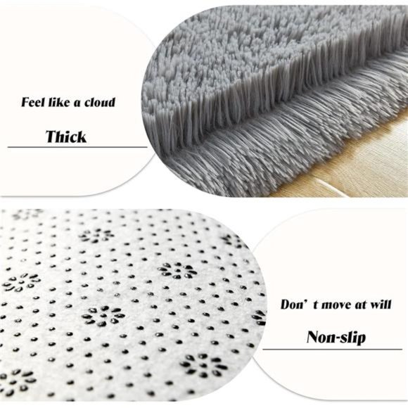 Soft Shag Runner Rug for Bedroom,2x6 Feet Fluffy Rugs with Non-Slip Bottom, Grey - Picture 4 of 6